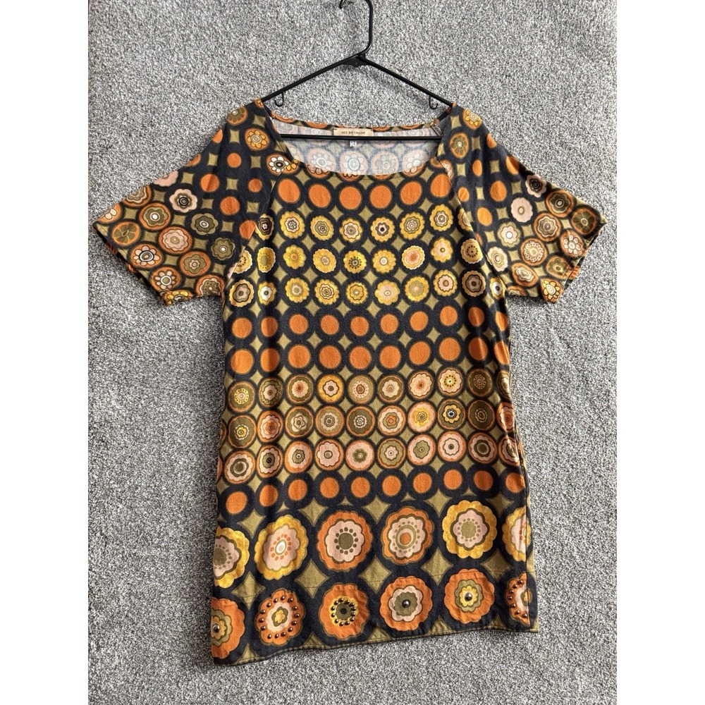 See By Chloe Shift Dress Retro Mod Print 60s Sz 6 Groovy Studded Funky Party 🎈